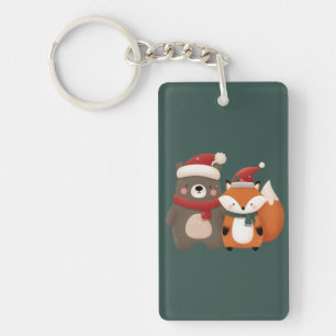 Christmas/Winter Cute Bear & Fox Key Ring