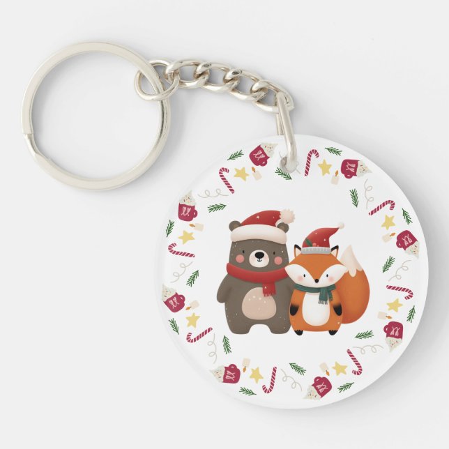 Christmas/Winter Cute Bear & Fox Key Ring (Front)