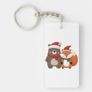 Christmas/Winter Cute Bear & Fox Key Ring
