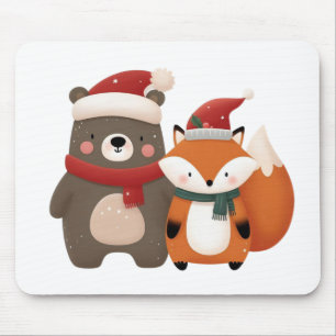 Christmas/Winter Cute Bear & Fox Mouse Pad