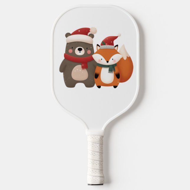 Christmas/Winter Cute Bear & Fox Pickleball Paddle (Front)