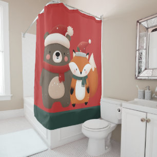 Christmas/Winter Cute Bear & Fox Shower Curtain