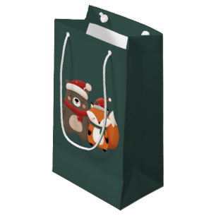 Christmas/Winter Cute Bear & Fox Small Gift Bag
