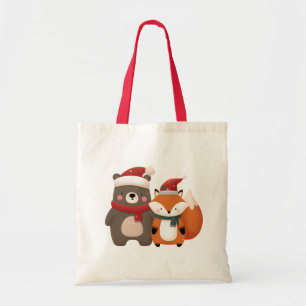 Christmas/Winter Cute Bear & Fox Tote Bag
