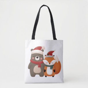 Christmas/Winter Cute Bear & Fox Tote Bag