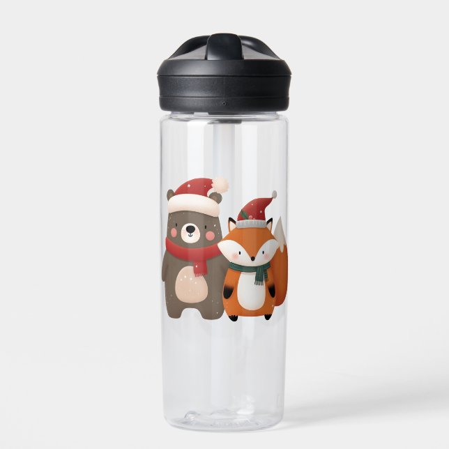 Christmas/Winter Cute Bear & Fox Water Bottle (Front)