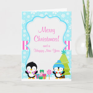 Christmas Winter Cute Penguins Merry Christmas Card