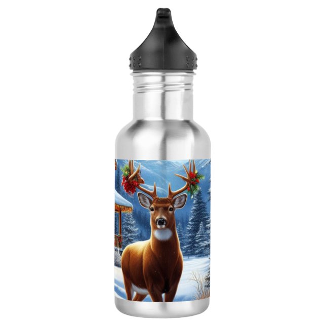 Christmas/Winter Deer Lodge 710 Ml Water Bottle (Right)