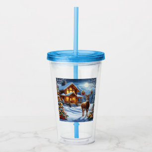Christmas/Winter Deer Lodge Acrylic Tumbler