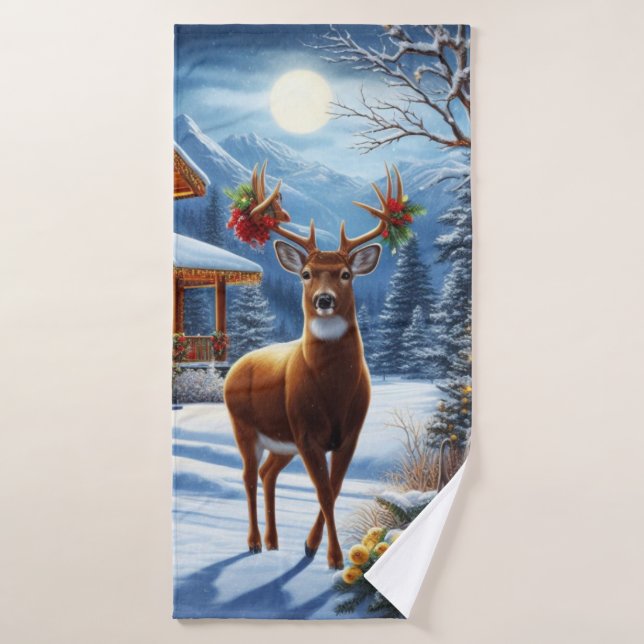 Christmas/Winter Deer Lodge Bath Towel (Bath Towel)