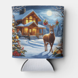 Christmas/Winter Deer Lodge Can Cooler