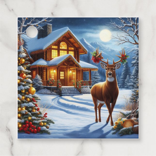 Christmas/Winter Deer Lodge Favour Tags (Front)