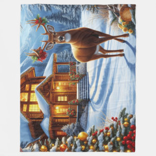 Christmas/Winter Deer Lodge Fleece Blanket