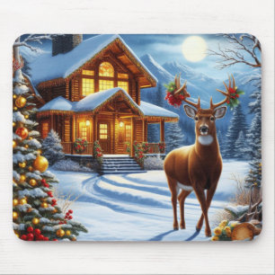 Christmas/Winter Deer Lodge Mouse Pad