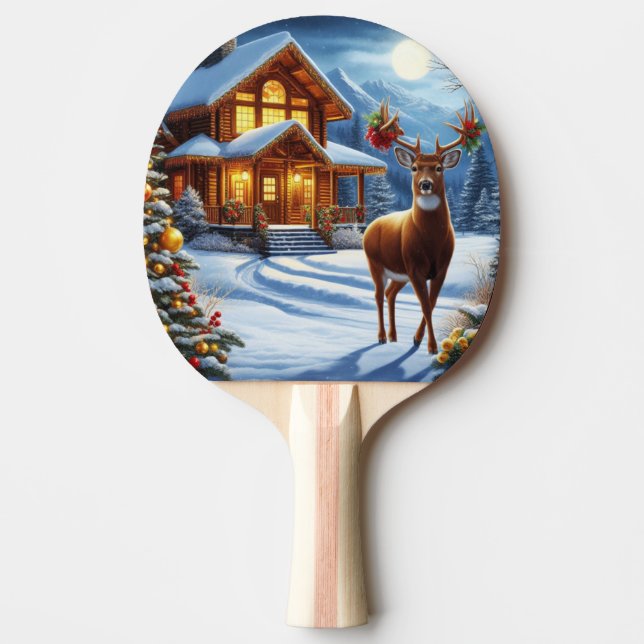 Christmas/Winter Deer Lodge Ping Pong Paddle (Front)
