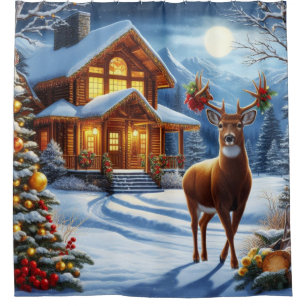 Christmas/Winter Deer Lodge Shower Curtain