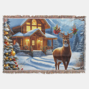 Christmas/Winter Deer Lodge Throw Blanket