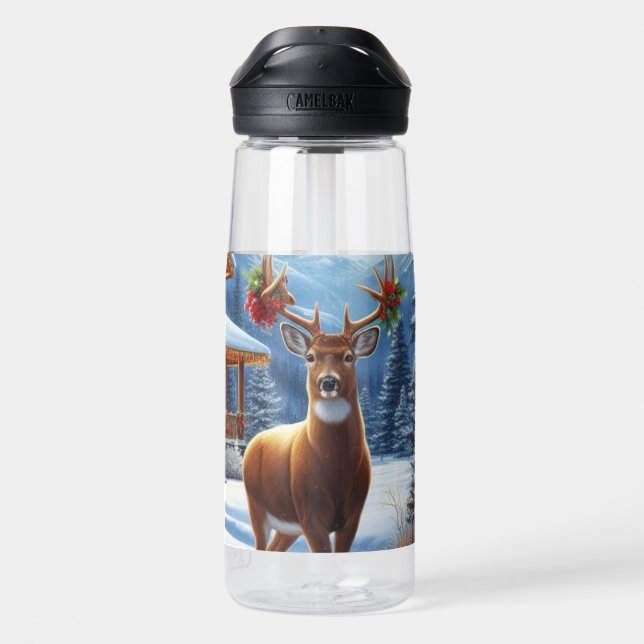 Christmas/Winter Deer Lodge Water Bottle (Back)