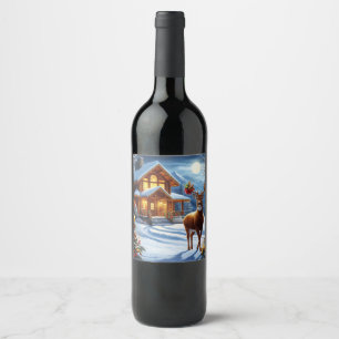 Christmas/Winter Deer Lodge Wine Label
