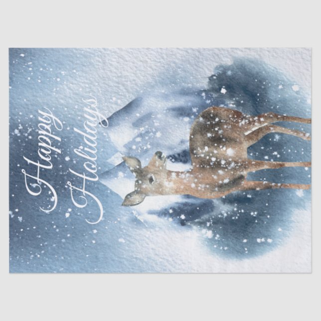 Christmas Winter Deer Watercolor Tissue Paper (Front)