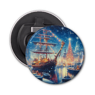Christmas/Winter docked ship Bottle Opener