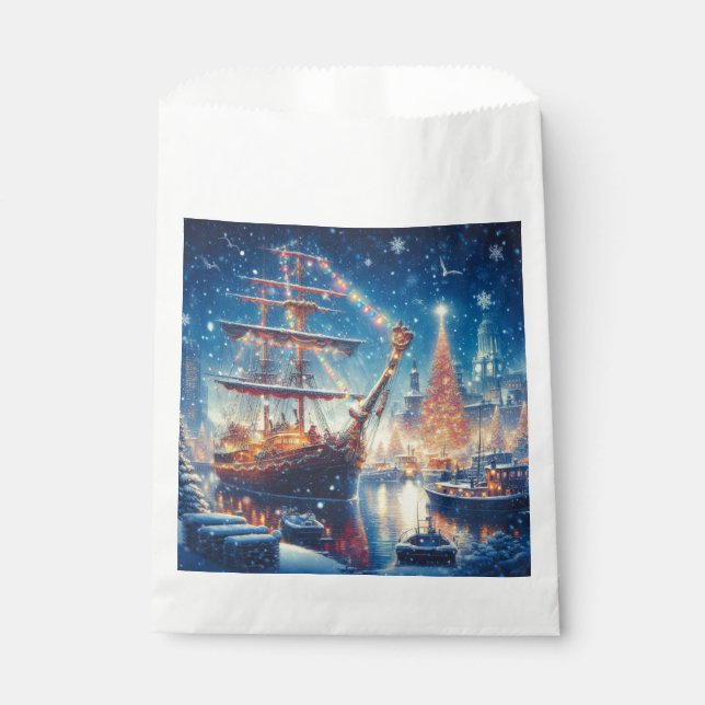 Christmas/Winter docked ship Favour Bag (Front)