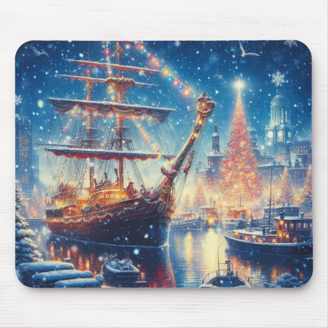 Christmas/Winter docked ship Mouse Pad (Front)