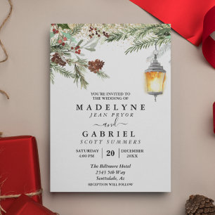 Christmas Winter Elegant Pine Drop Wedding   Invitation