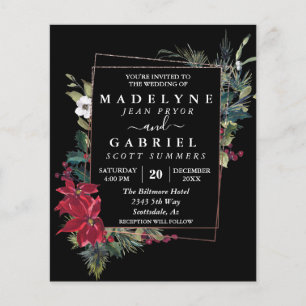 Christmas Winter Elegant Poinsettia Black Wedding  Flyer