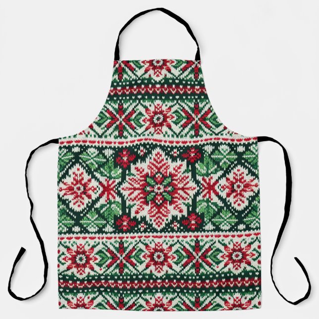 Christmas/Winter fair isle red & green Apron (Front)