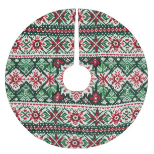 Christmas/Winter fair isle red & green Brushed Polyester Tree Skirt