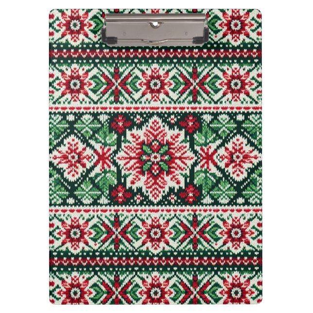 Christmas/Winter fair isle red & green Clipboard (Front)