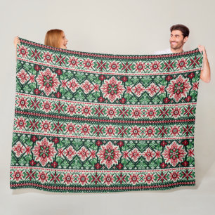 Christmas/Winter fair isle red & green Fleece Blanket