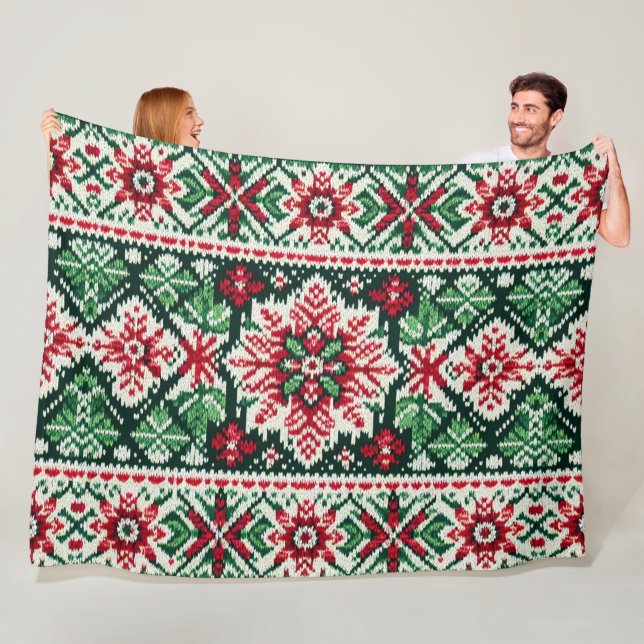 Christmas/Winter fair isle red & green Fleece Blanket (In Situ)