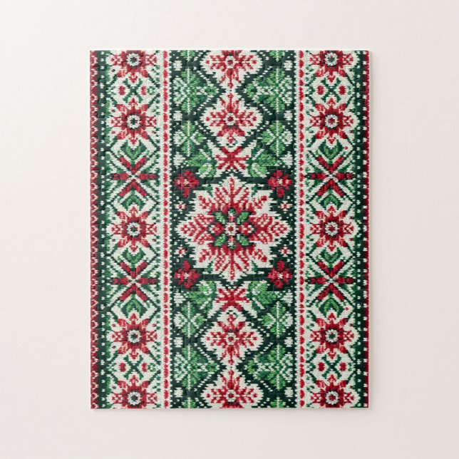 Christmas/Winter fair isle red & green Jigsaw Puzzle (Vertical)