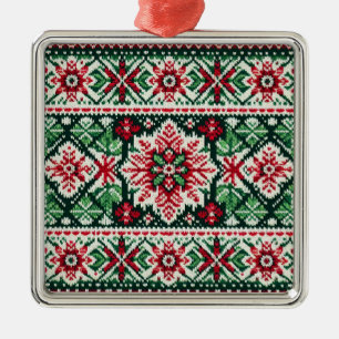 Christmas/Winter fair isle red & green Metal Ornament