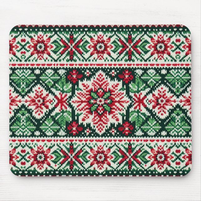 Christmas/Winter fair isle red & green Mouse Pad (Front)