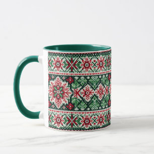 Christmas/Winter fair isle red & green Mug