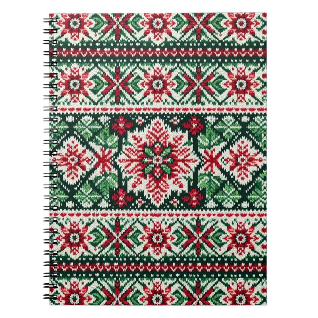 Christmas/Winter fair isle red & green Notebook (Front)