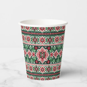 Christmas/Winter fair isle red & green Paper Cups