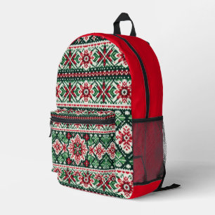 Christmas/Winter fair isle red & green Printed Backpack