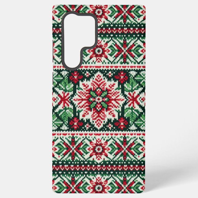 Christmas/Winter fair isle red & green Samsung Galaxy S22 Ultra Case (Back)