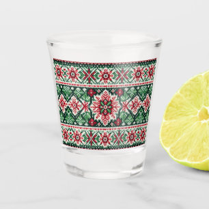 Christmas/Winter fair isle red & green Shot Glass