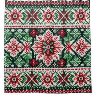 Christmas/Winter fair isle red & green Shower Curtain