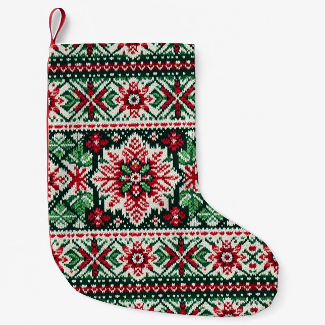 Christmas/Winter fair isle red & green Small Christmas Stocking (Front)