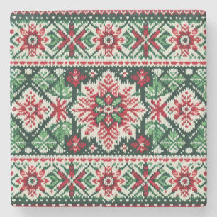 Christmas/Winter fair isle red & green Stone Coaster