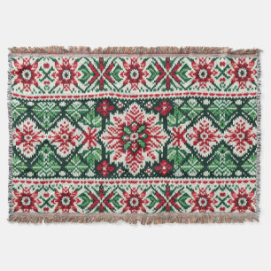 Christmas/Winter fair isle red & green Throw Blanket