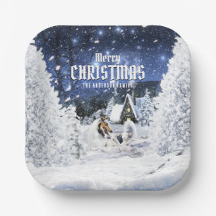 Christmas Winter Fairy Tale, Blue Merle Collie - Paper Plate