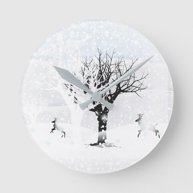 Christmas Winter Fairy Tale Fantasy Snowy Land Round Clock (Front)