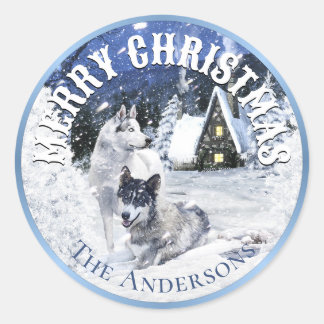 Christmas Winter Fairy Tale, Wolves in Snow - Classic Round Sticker